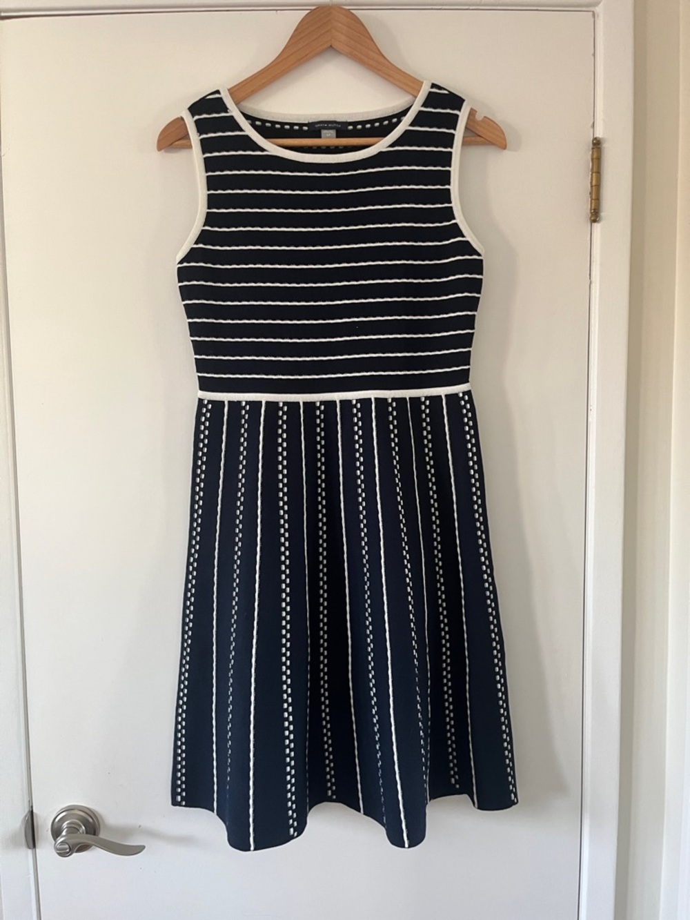 Tommy Hilfiger Navy and White Striped Sleeveless Fit-and-Flare Dress